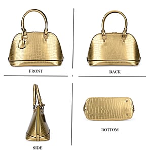 Set of 3 Golden Faux Leather Crocodile Embossed Metallic Shoulder Bag, Crossbody Bag and Card Holder