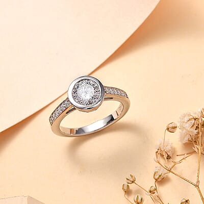 Moissanite 1.30 ctw Ring in Rhodium Over Sterling Silver (Size 10.0)