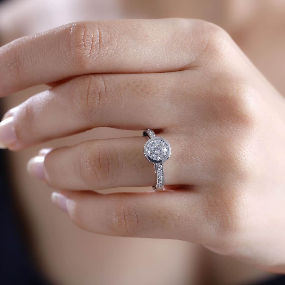 Moissanite (Rnd 7mm) Ring in Rhodium Over Sterling Silver (Size 10.0) 1.30 ctw image number 2