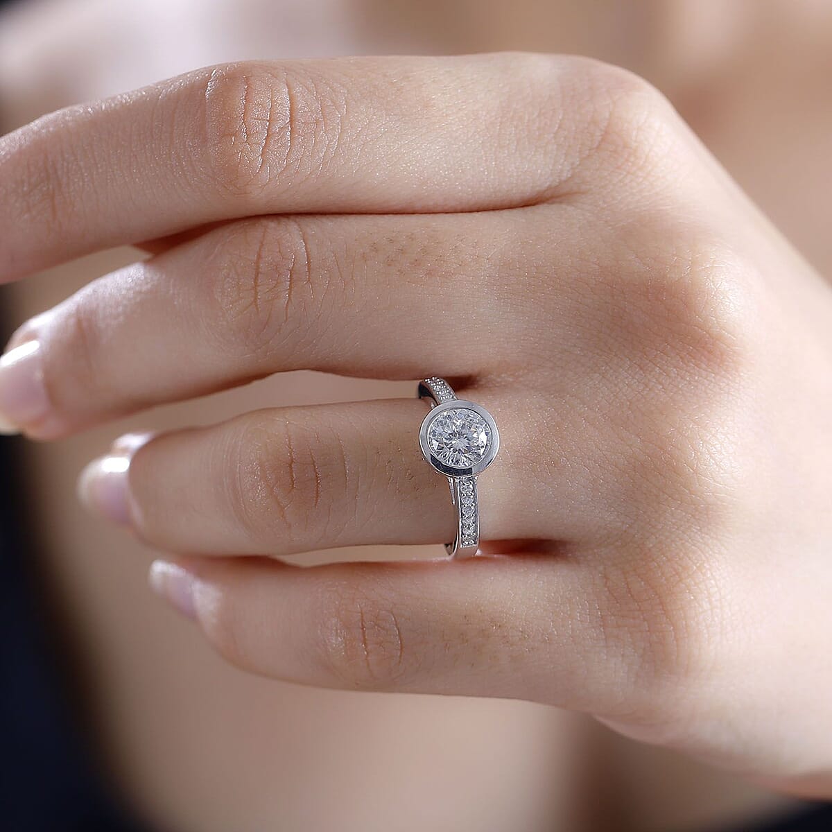Moissanite 1.30 ctw Ring in Rhodium Over Sterling Silver (Size 9.0) image number 2