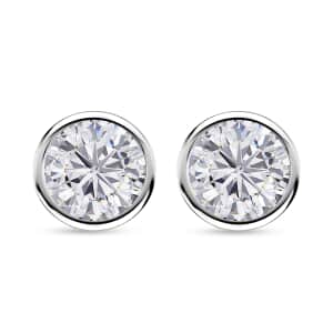 Moissanite 1.50 ctw Solitaire Stud Earrings in Rhodium Over Sterling Silver