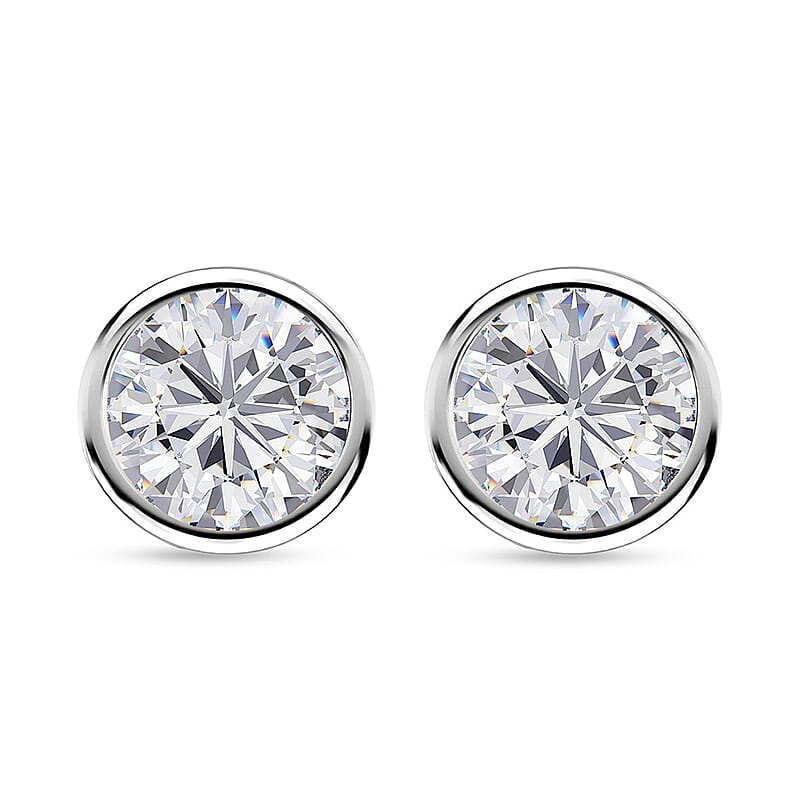 D'Joy Moissanite 1.50 ctw Solitaire Stud Earrings in Rhodium Over Sterling Silver