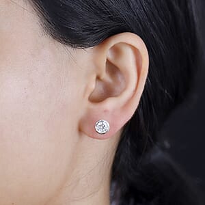 D'Joy Moissanite 1.50 ctw Solitaire Stud Earrings in Rhodium Over Sterling Silver