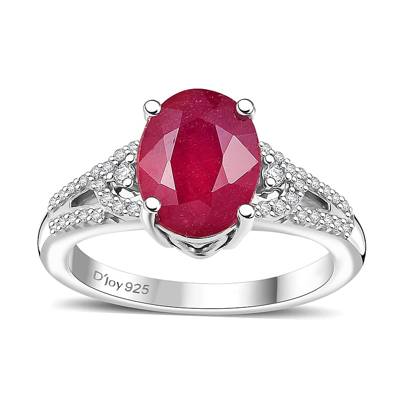 Niassa Ruby (FF) and White Zircon 3.00 ctw Ring in Rhodium Over Sterling Silver (Size 10.0)