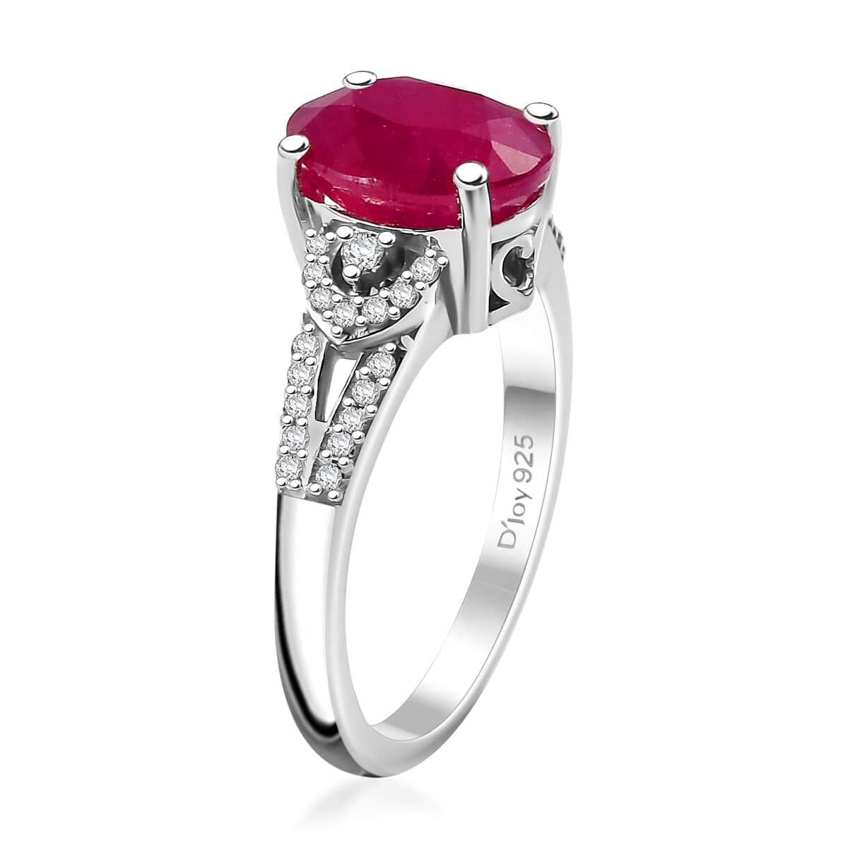 Niassa Ruby (FF) and White Zircon 3.00 ctw Ring in Rhodium Over Sterling Silver (Size 10.0) image number 3