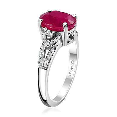 Niassa Ruby (FF) and White Zircon 3.00 ctw Ring in Rhodium Over Sterling Silver (Size 10.0)