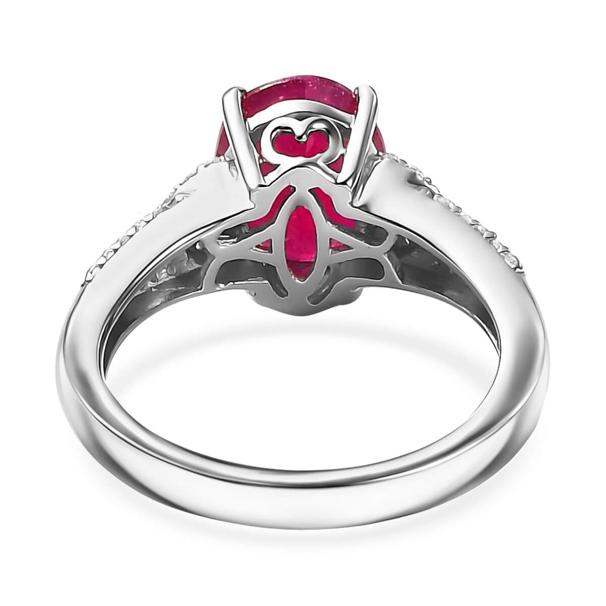 Niassa Ruby (FF) and White Zircon 3.00 ctw Ring in Rhodium Over Sterling Silver (Size 10.0) image number 4