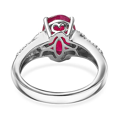 Niassa Ruby (FF) and White Zircon 3.00 ctw Ring in Rhodium Over Sterling Silver (Size 10.0)