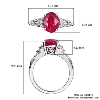 Niassa Ruby (FF) and White Zircon 3.00 ctw Ring in Rhodium Over Sterling Silver (Size 10.0)