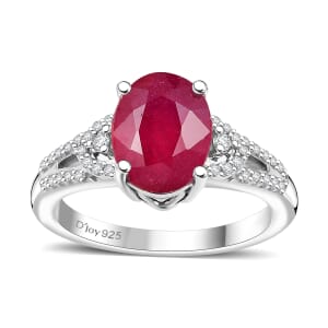 Niassa Ruby (FF) and White Zircon 3.00 ctw Ring in Rhodium Over Sterling Silver (Size 6.0)