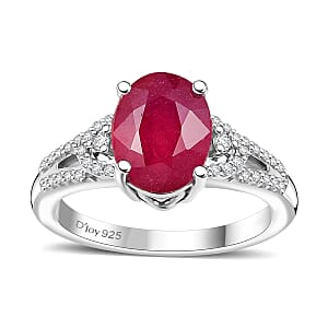 Niassa Ruby (FF) and White Zircon 3.00 ctw Ring in Rhodium Over Sterling Silver (Size 7.0)