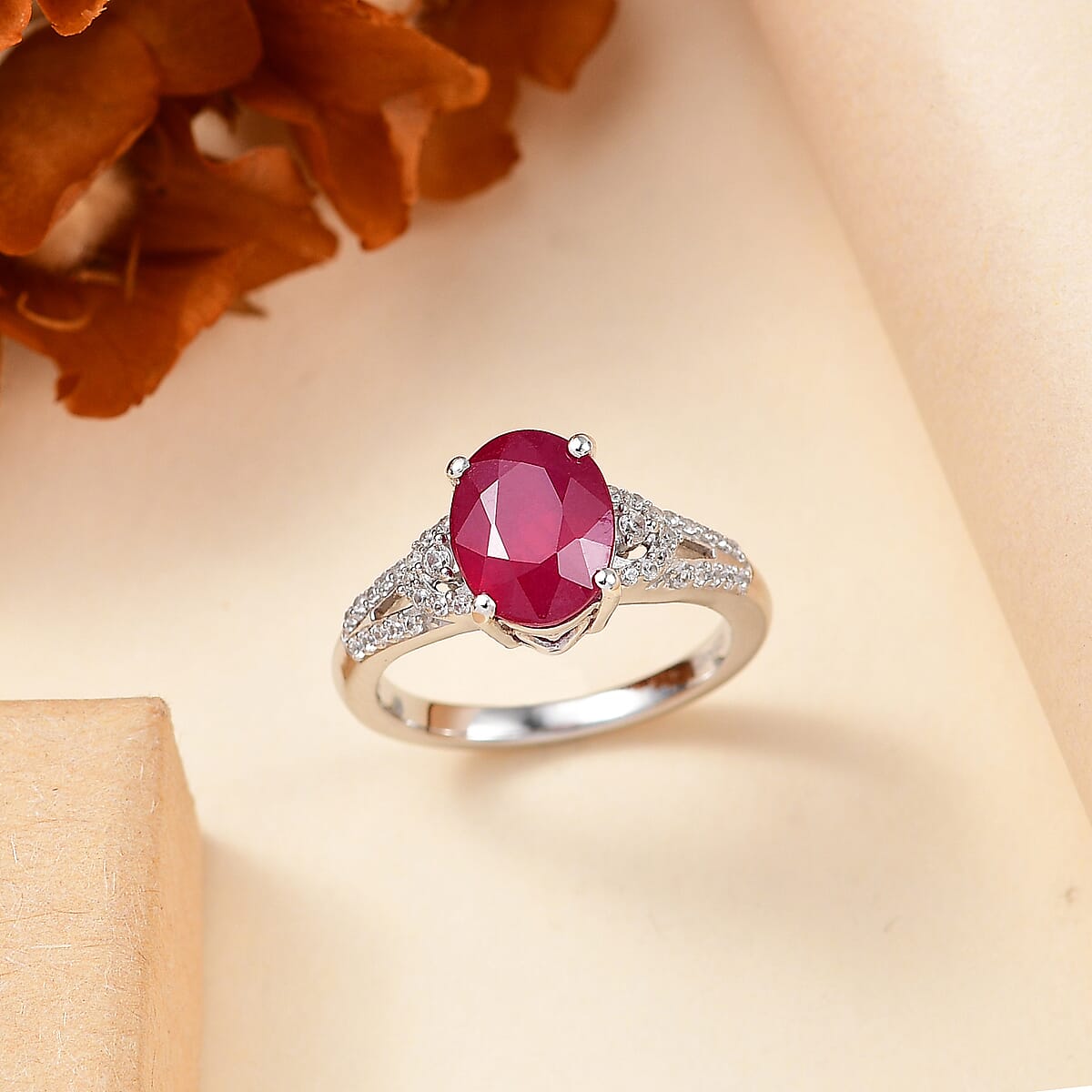 Niassa Ruby (FF) and White Zircon 3.00 ctw Ring in Rhodium Over Sterling Silver (Size 7.0) image number 1