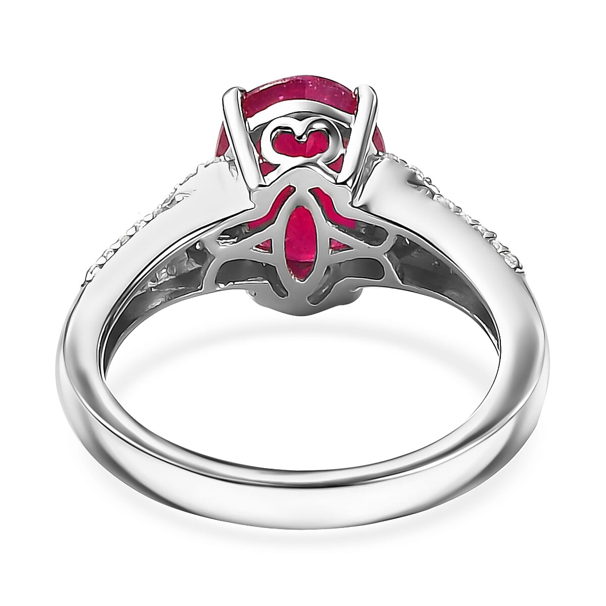 Niassa Ruby (FF) and White Zircon 3.00 ctw Ring in Rhodium Over Sterling Silver (Size 7.0) image number 4