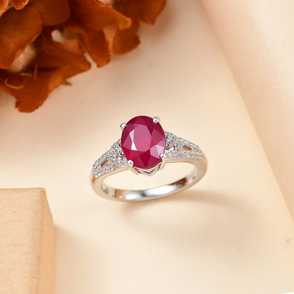 Niassa Ruby (FF) and White Zircon 3.00 ctw Ring in Rhodium Over Sterling Silver (Size 8.0) image number 1