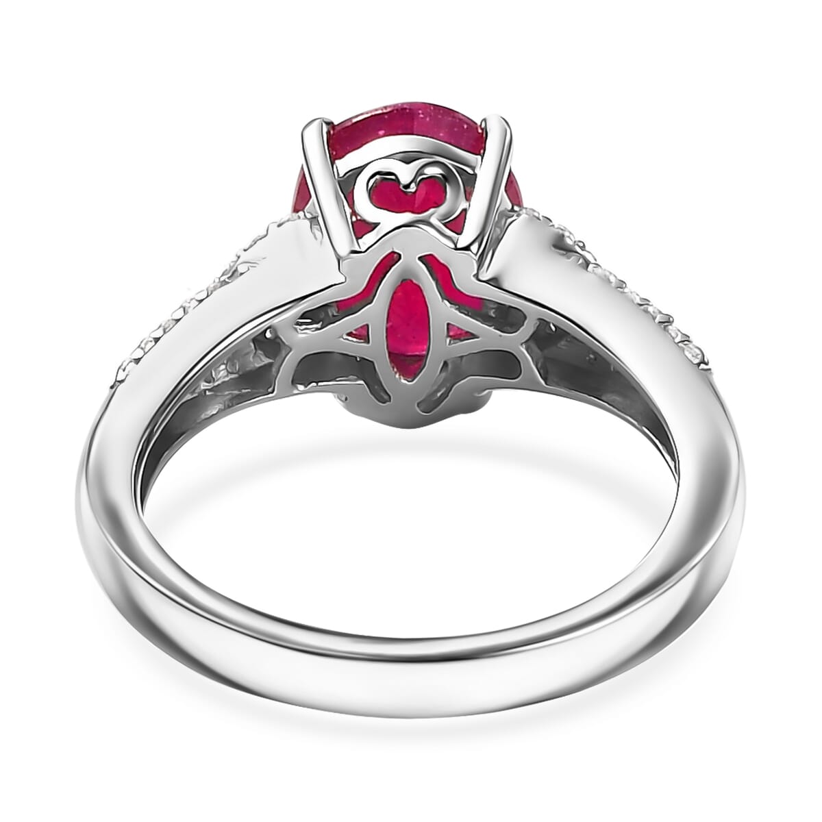 Niassa Ruby (FF) and White Zircon 3.00 ctw Ring in Rhodium Over Sterling Silver (Size 8.0) image number 4
