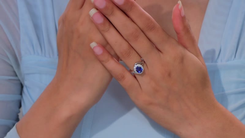 Kashmir Kyanite, Moissanite Bypass Ring in Rhodium Over Sterling Silver (Size 10.0) 2.10 ctw