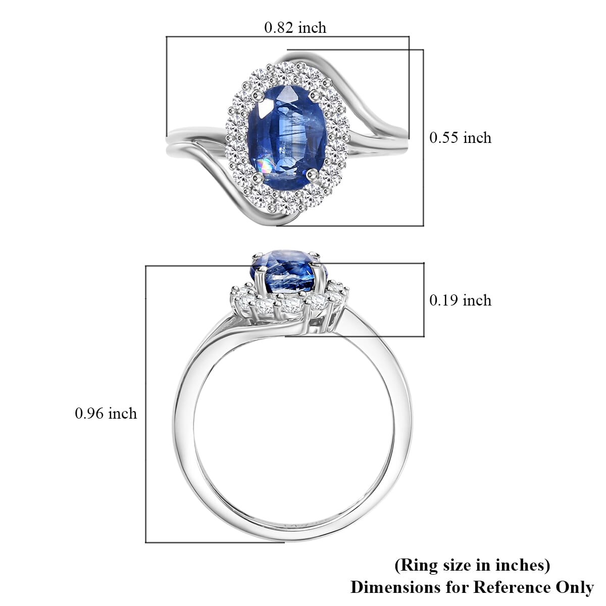 Kashmir Kyanite and Moissanite 2.10 ctw Bypass Ring in Rhodium Over Sterling Silver (Size 9.0) image number 5