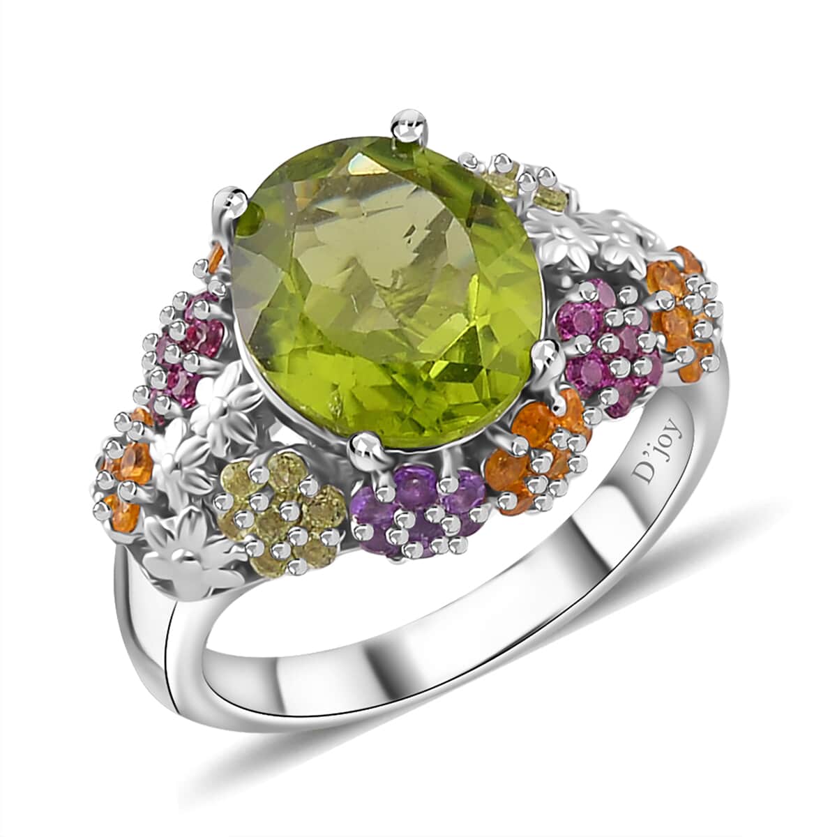 Hebei Peridot and Multi Gemstone 5.90 ctw Garden Serenity Ring in Rhodium Over Sterling Silver (Size 10.0) image number 0