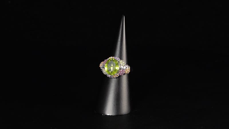 Peridot and Multi Gemstone 5.90 ctw Ring in Rhodium Over Sterling Silver