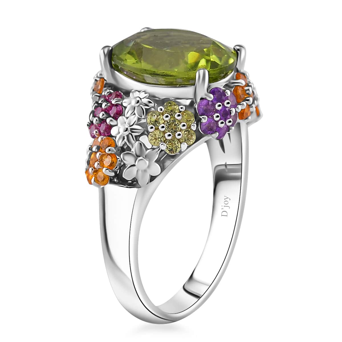 Hebei Peridot and Multi Gemstone 5.90 ctw Garden Serenity Ring in Rhodium Over Sterling Silver (Size 10.0) image number 3