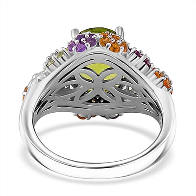 Hebei Peridot and Multi Gemstone 5.90 ctw Garden Serenity Ring in Rhodium Over Sterling Silver (Size 10.0)