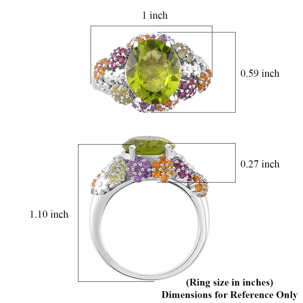 Hebei Peridot and Multi Gemstone 5.90 ctw Garden Serenity Ring in Rhodium Over Sterling Silver (Size 10.0) image number 5