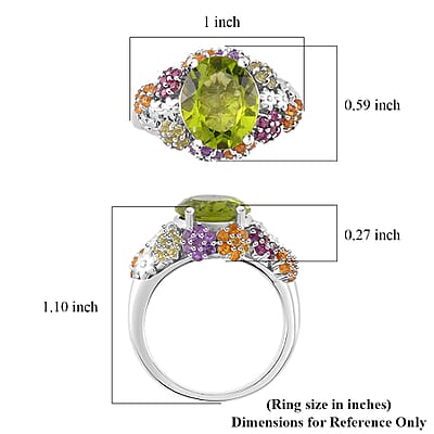 Hebei Peridot and Multi Gemstone 5.90 ctw Garden Serenity Ring in Rhodium Over Sterling Silver (Size 10.0)