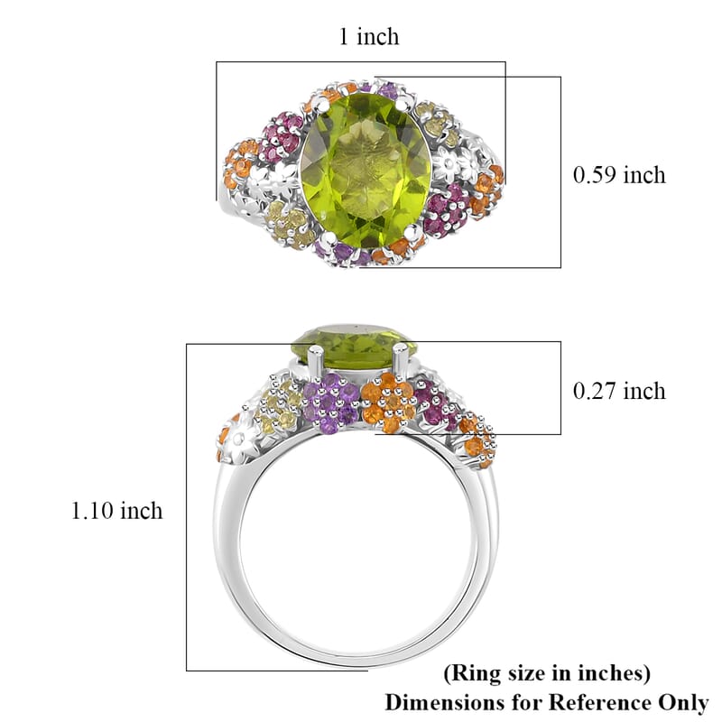 Hebei Peridot and Multi Gemstone 5.90 ctw Garden Serenity Ring in Rhodium Over Sterling Silver (Size 10.0)