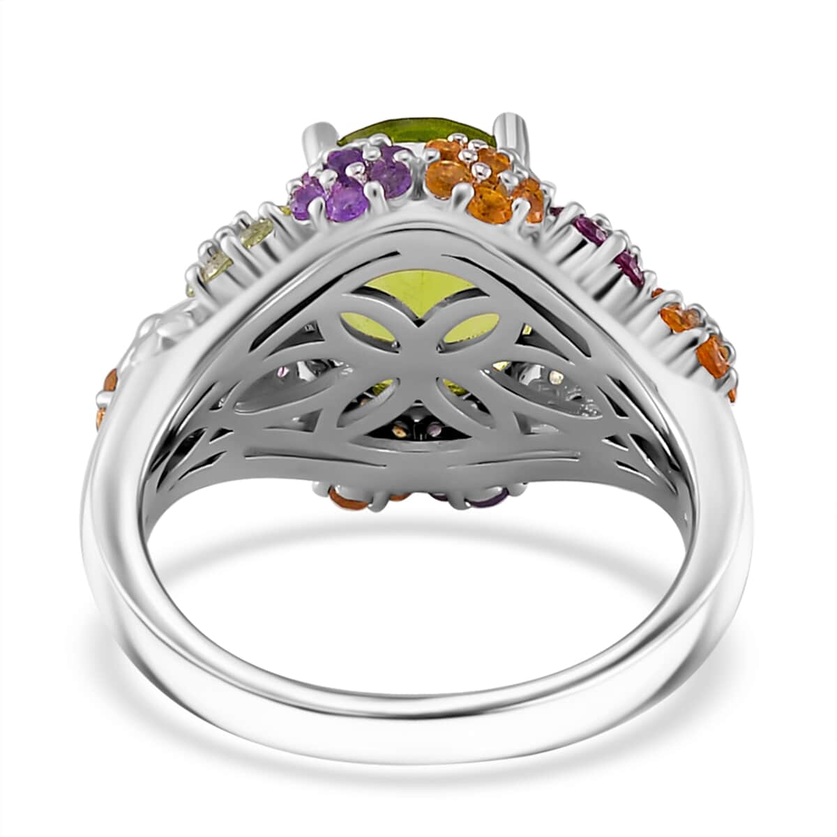 Hebei Peridot and Multi Gemstone 5.90 ctw Garden Serenity Ring in Rhodium Over Sterling Silver (Size 6.0) image number 4