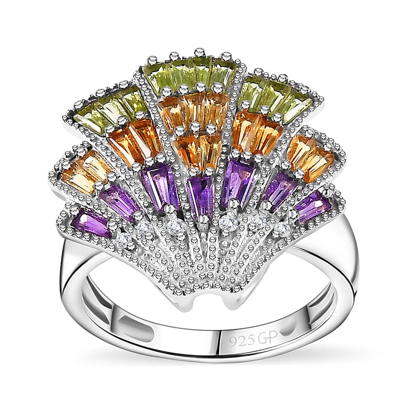 GP Trionfo Collection: Special Sealife Multi Gemstone 1.50 ctw Ring in Rhodium Over Sterling Silver (Size 10.0)