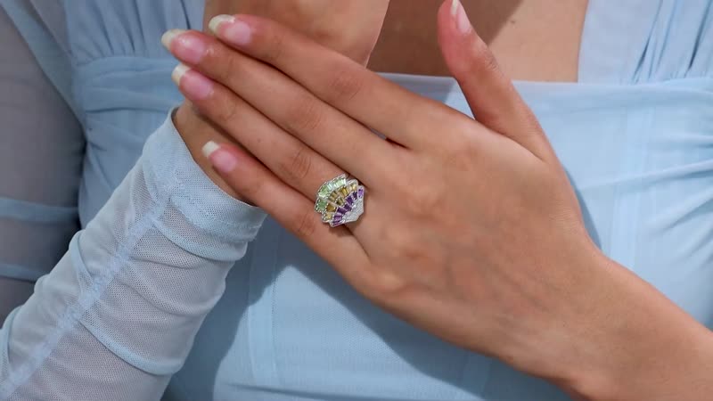 GP Multi Gemstone Ring in Rhodium Over Sterling Silver (Size 10.0) 1.50 ctw