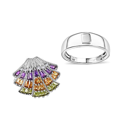 GP Trionfo Collection: Special Sealife Multi Gemstone 1.50 ctw Ring in Rhodium Over Sterling Silver (Size 10.0)
