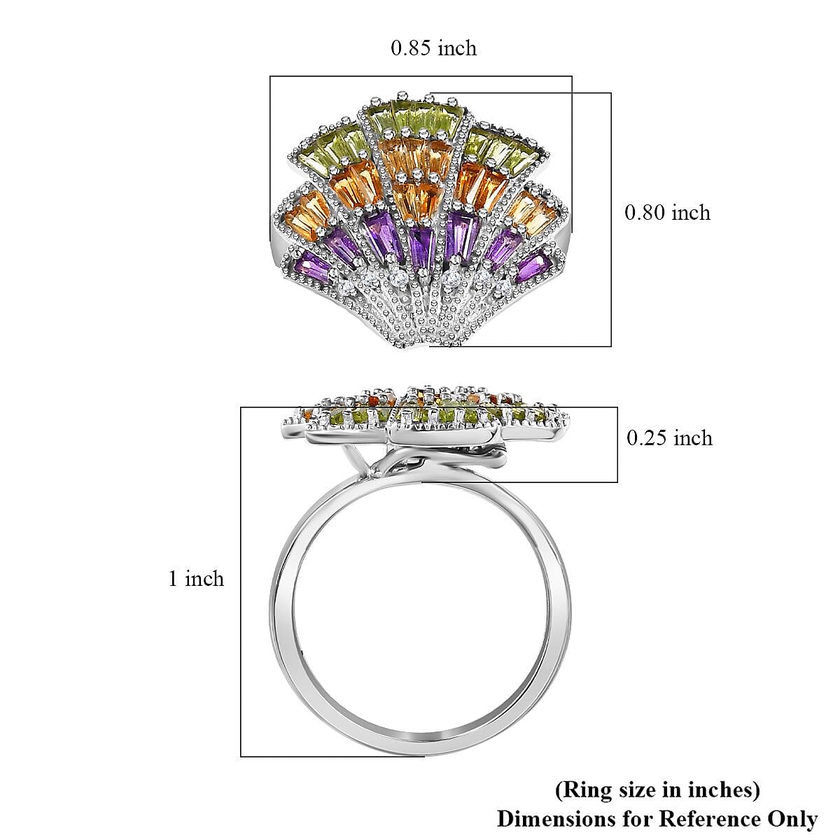 GP Multi Gemstone Ring in Rhodium Over Sterling Silver (Size 10.0) 1.50 ctw