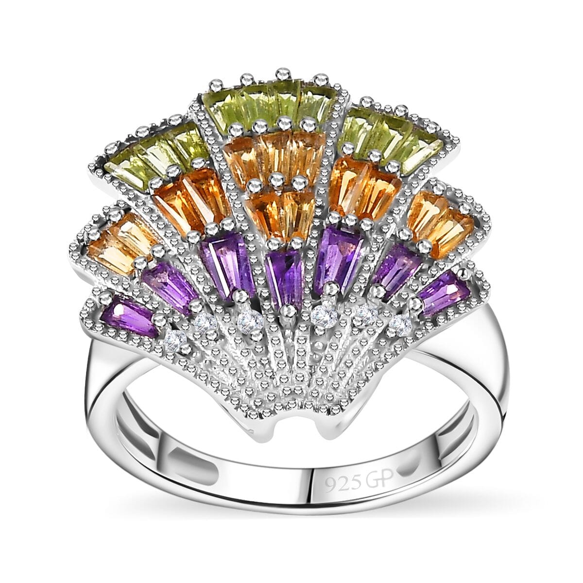 GP Trionfo Collection: Special Sealife Multi Gemstone 1.50 ctw Ring in Rhodium Over Sterling Silver (Size 5.0) image number 0