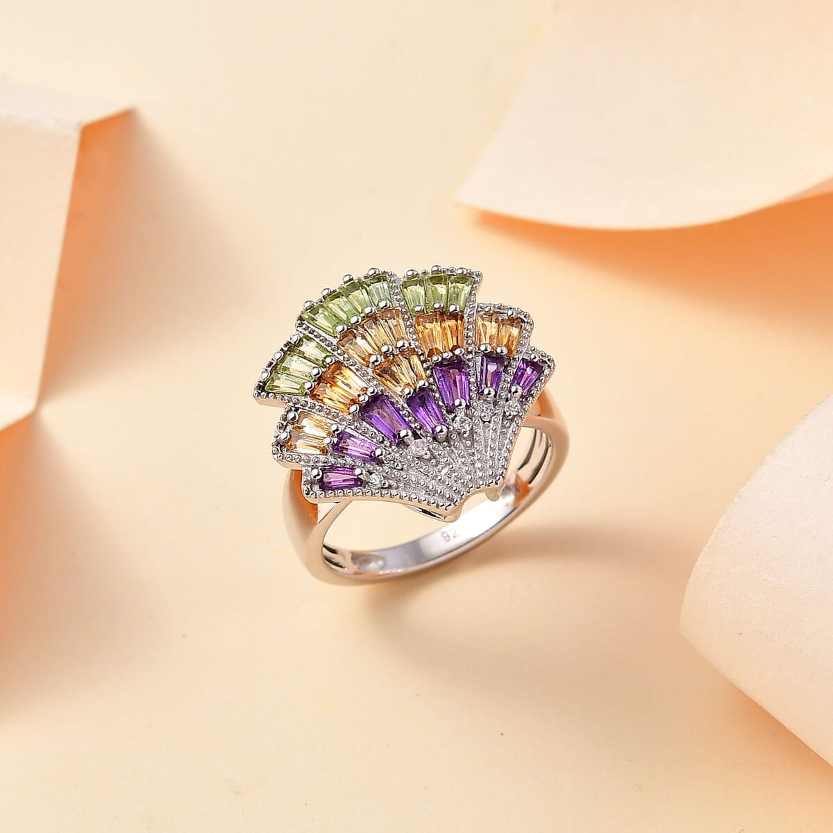 GP Trionfo Collection: Special Sealife Multi Gemstone 1.50 ctw Ring in Rhodium Over Sterling Silver (Size 5.0) image number 1