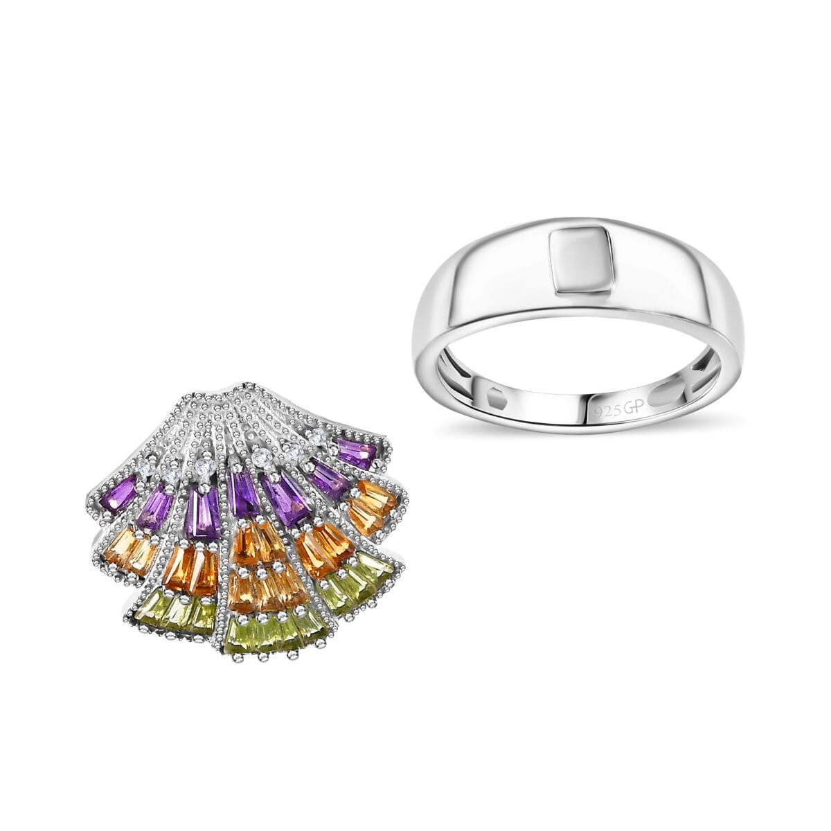 GP Trionfo Collection: Special Sealife Multi Gemstone 1.50 ctw Ring in Rhodium Over Sterling Silver (Size 5.0) image number 3