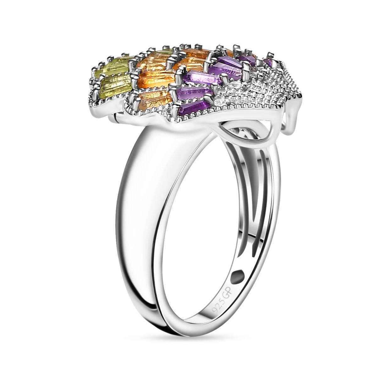 GP Trionfo Collection: Special Sealife Multi Gemstone 1.50 ctw Ring in Rhodium Over Sterling Silver (Size 5.0) image number 4