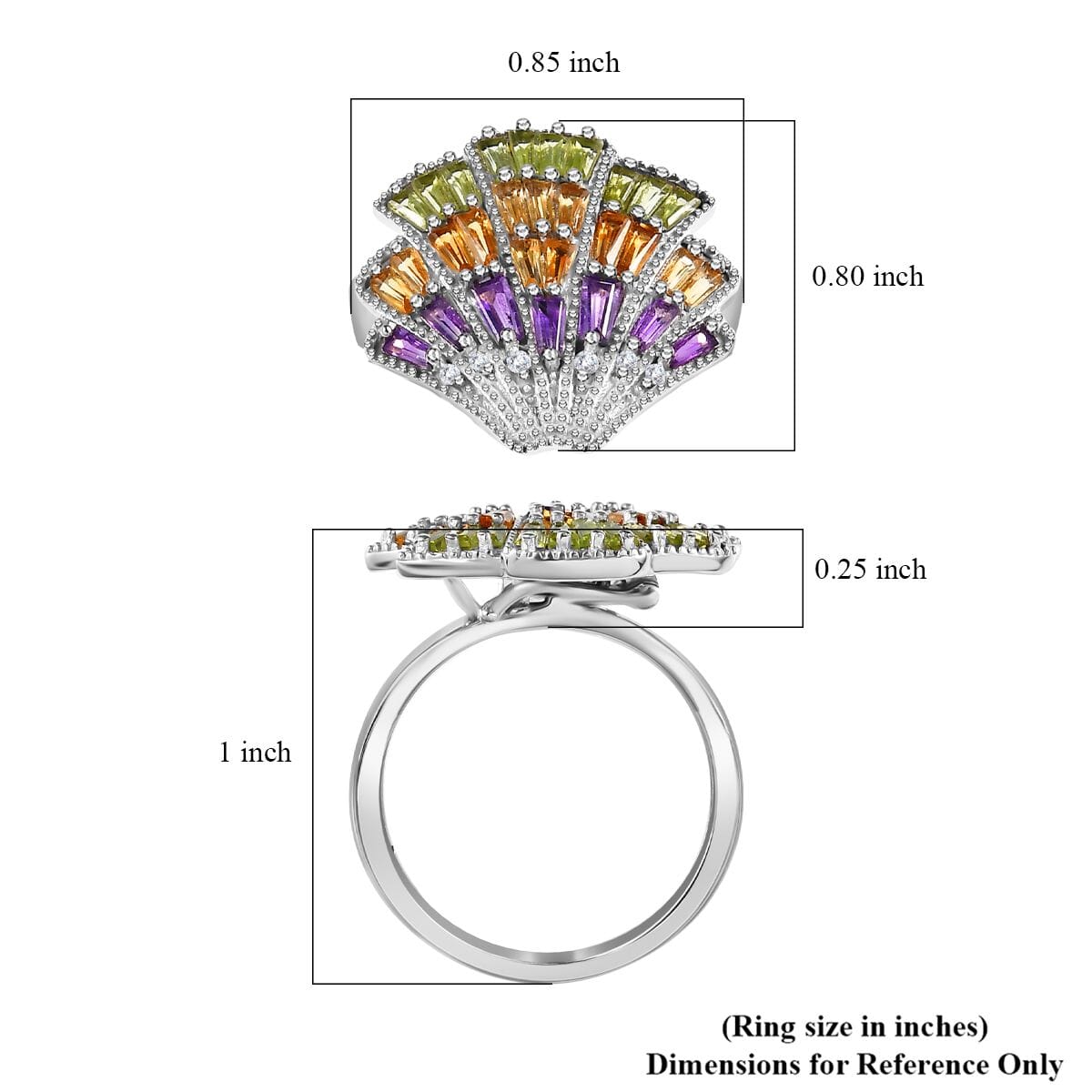 GP Trionfo Collection: Special Sealife Multi Gemstone 1.50 ctw Ring in Rhodium Over Sterling Silver (Size 5.0) image number 6