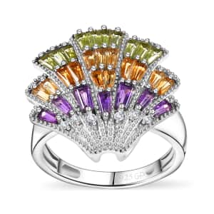 GP Trionfo Collection: Special Sealife Multi Gemstone 1.50 ctw Ring in Rhodium Over Sterling Silver (Size 7.0)