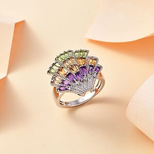 GP Trionfo Collection: Special Sealife Multi Gemstone 1.50 ctw Ring in Rhodium Over Sterling Silver (Size 8.0)
