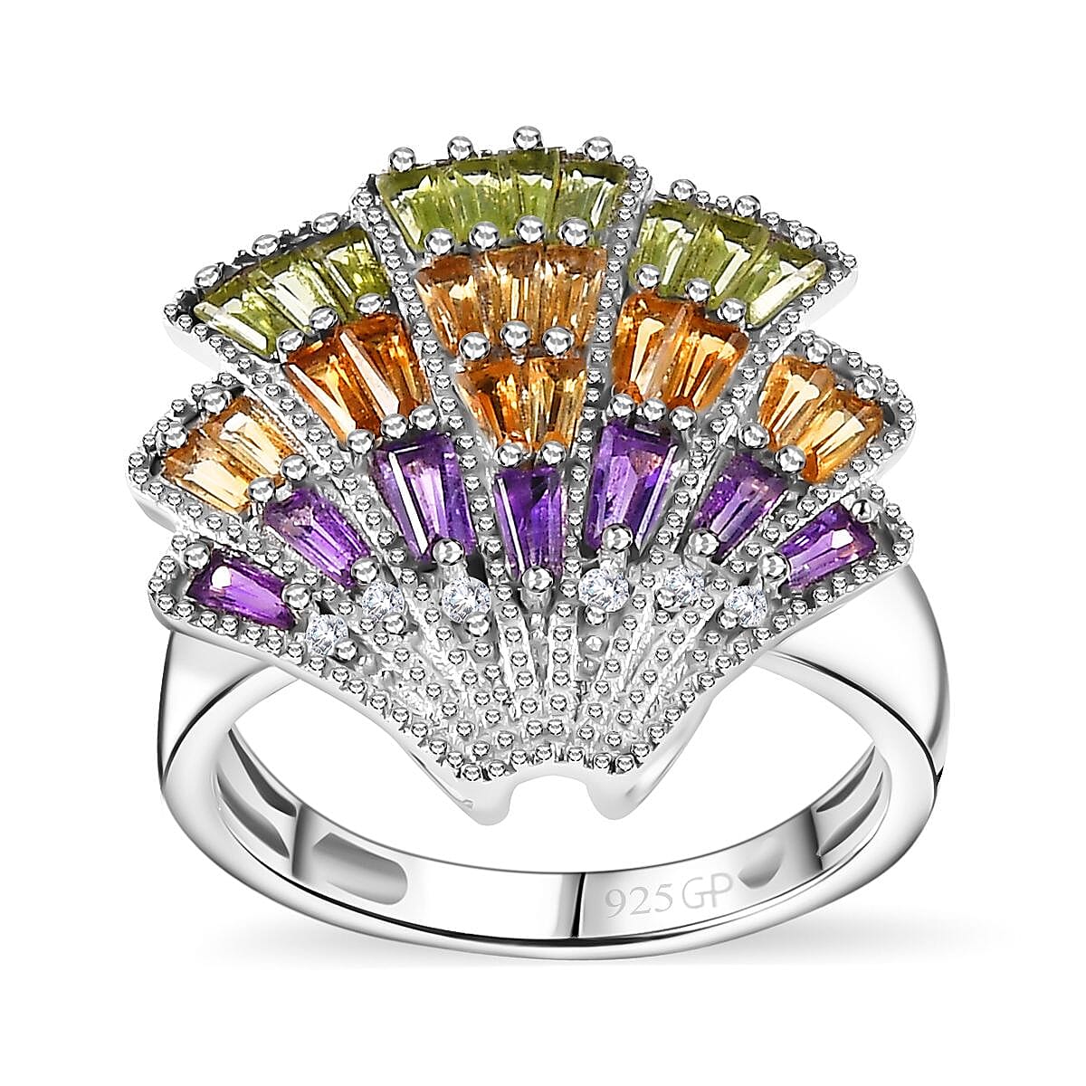 GP Trionfo Collection: Special Sealife Multi Gemstone 1.50 ctw Ring in Rhodium Over Sterling Silver (Size 9.0) image number 0
