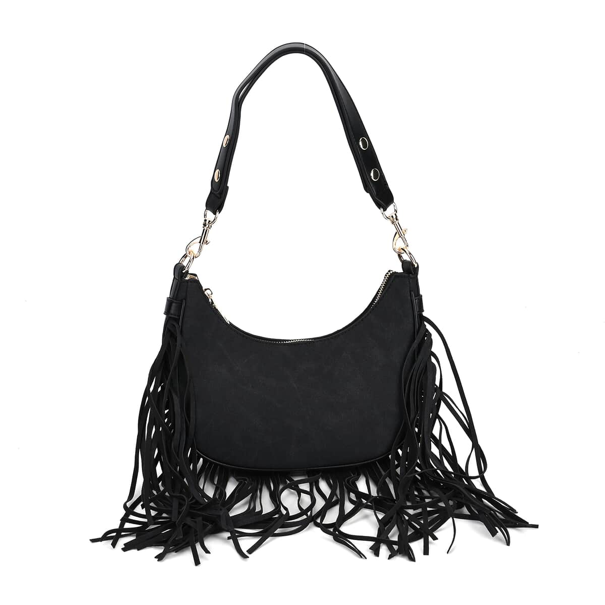 Black Faux Leather Shoulder Bag with Tassel image number 0