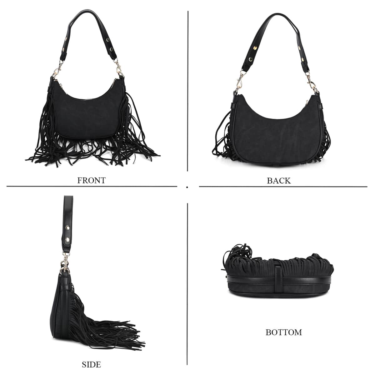 Black Faux Leather Shoulder Bag with Tassel image number 3