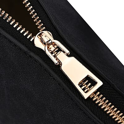Black Faux Leather Shoulder Bag with Tassel