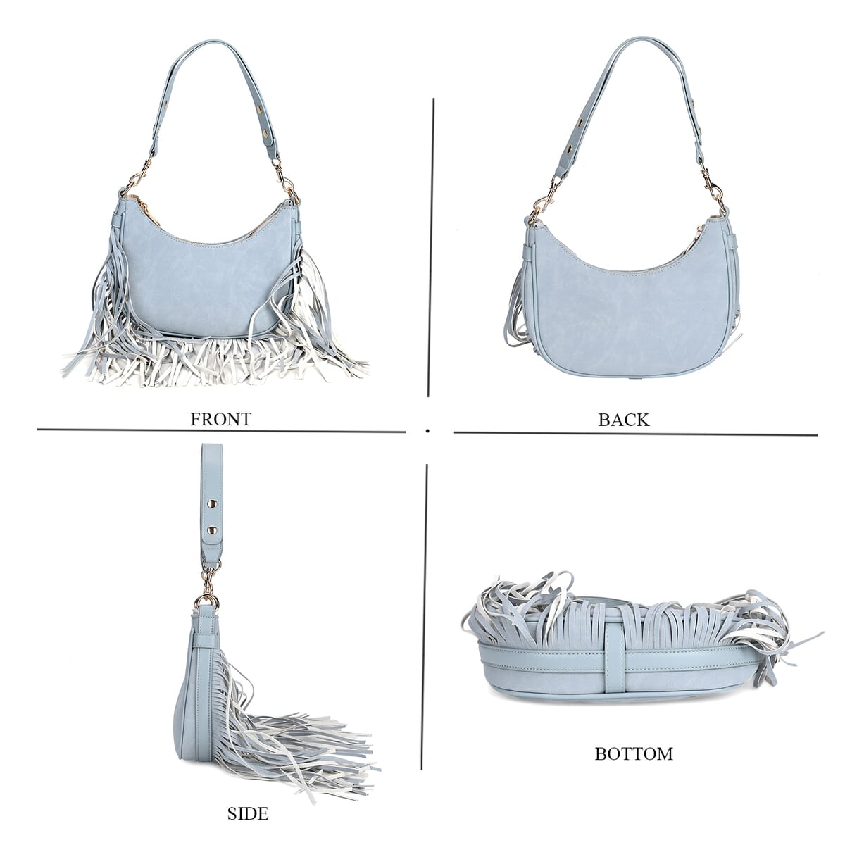 Blue Faux Leather Shoulder Bag with Tassel image number 3