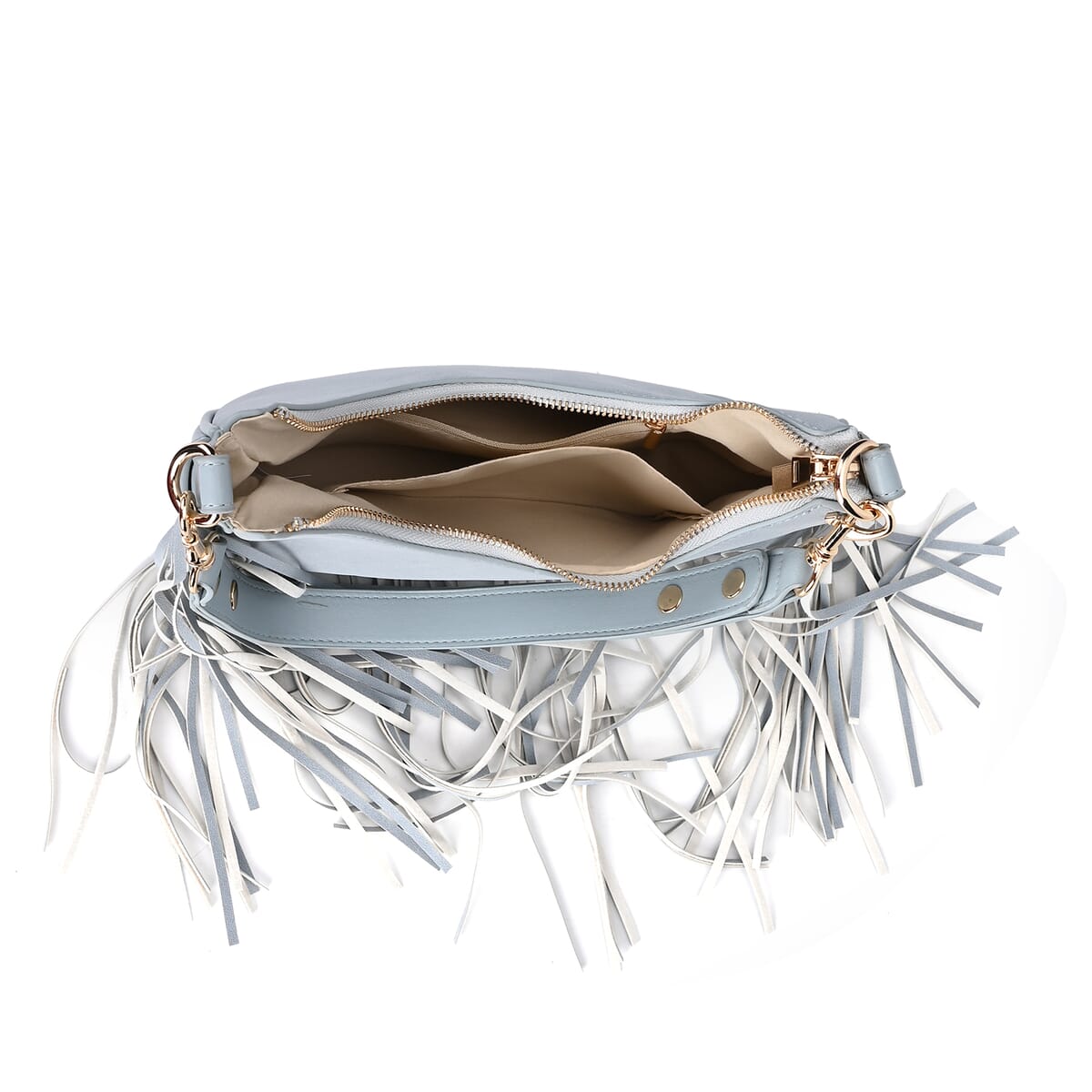 Blue Faux Leather Shoulder Bag with Tassel image number 4