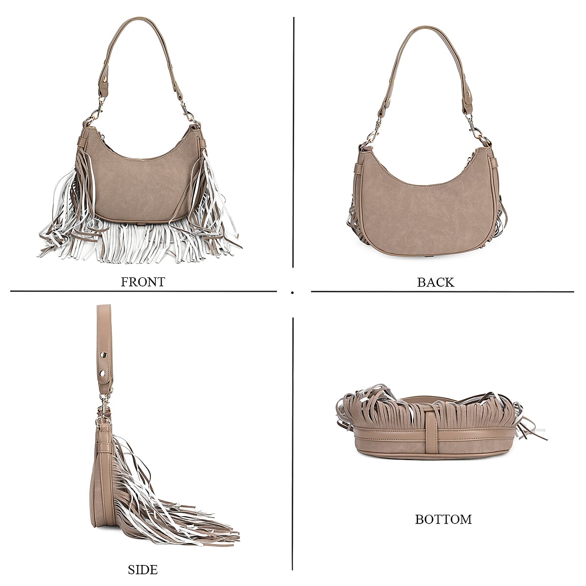 Gray Faux Leather Shoulder Bag with Tassel image number 3