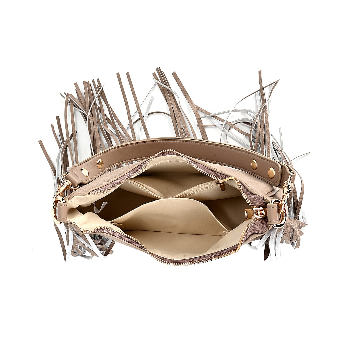 Gray Faux Leather Shoulder Bag with Tassel image number 4