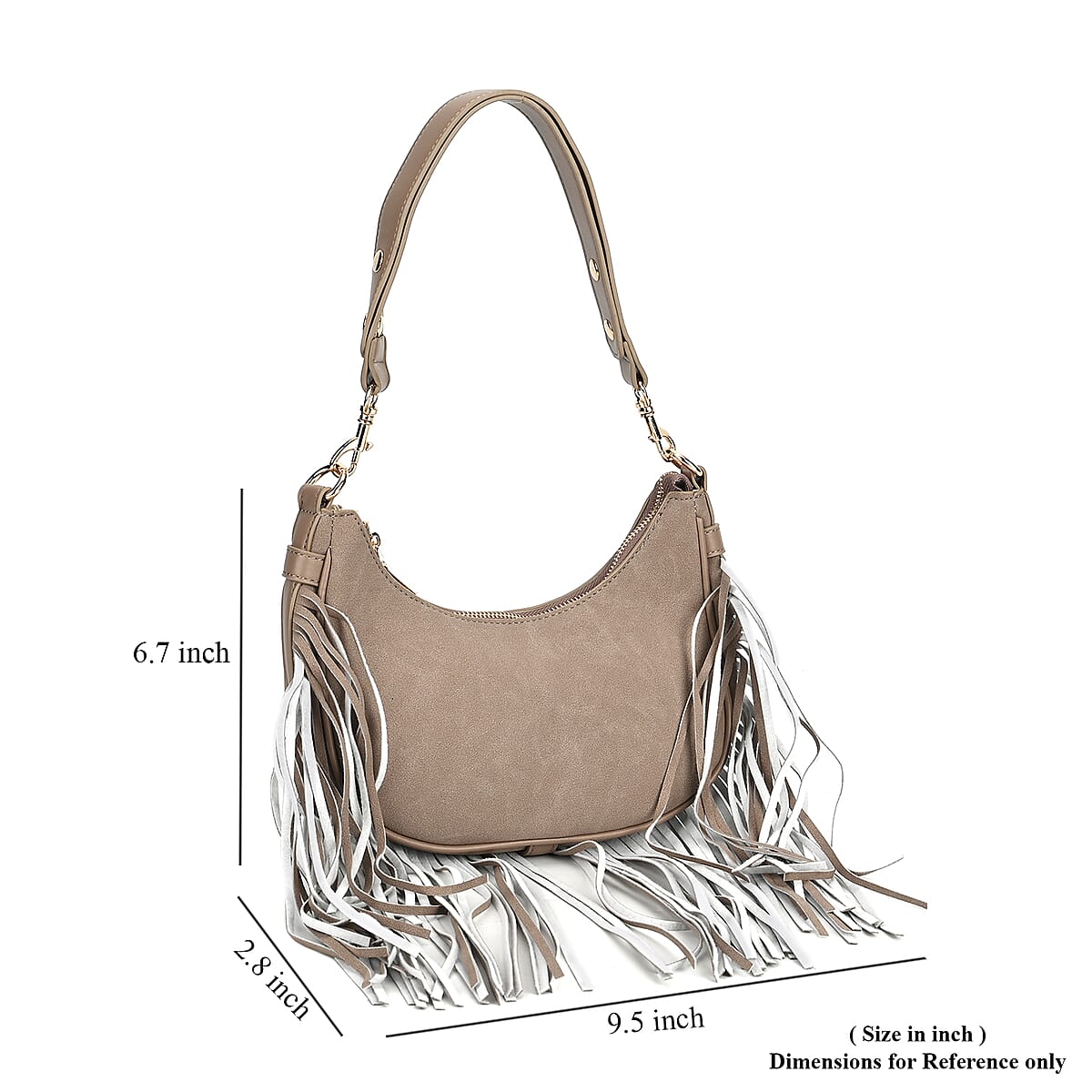 Gray Faux Leather Shoulder Bag with Tassel image number 6