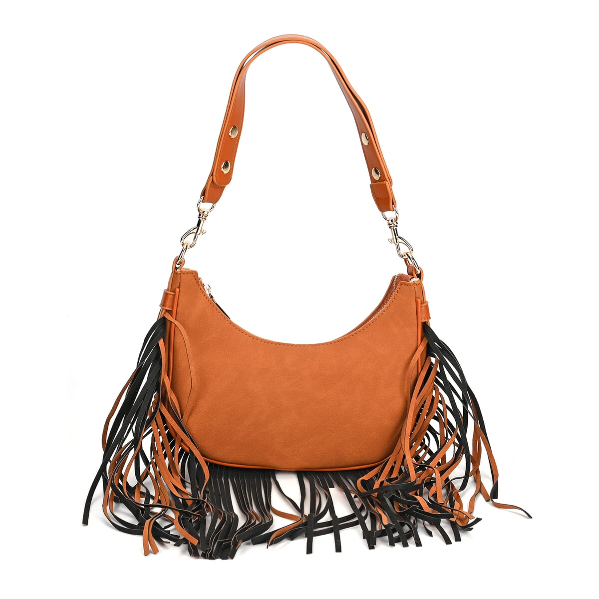 Tan Faux Leather Shoulder Bag with Tassel image number 0